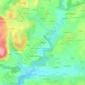 Mapa topográfico Langouhern, altitud, relieve