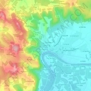 Mapa topográfico Poutier, altitud, relieve