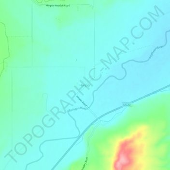 Mapa topográfico Harper, altitud, relieve