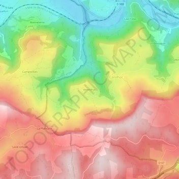 Mapa topográfico Verteilhac, altitud, relieve