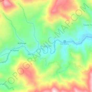 Mapa topográfico Ouzirimt, altitud, relieve