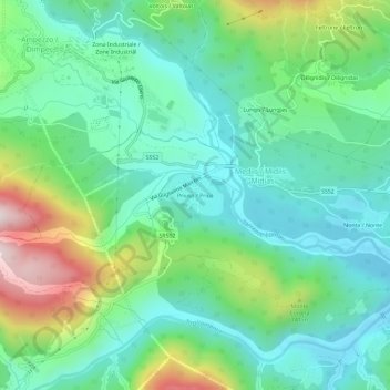 Mapa topográfico Priuso, altitud, relieve