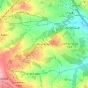 Mapa topográfico Hood Green, altitud, relieve