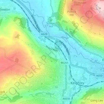 Mapa topográfico High Utley, altitud, relieve