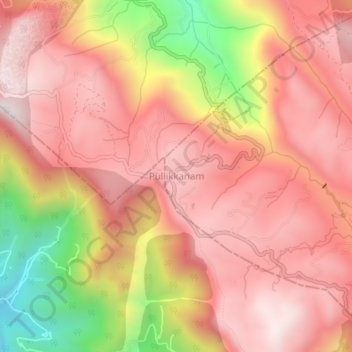 Mapa topográfico Pullikkanam, altitud, relieve