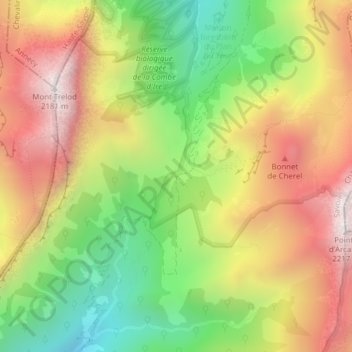 Mapa topográfico Col du Chérel, altitud, relieve