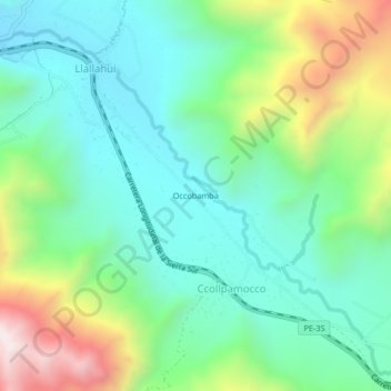 Mapa topográfico Occobamba, altitud, relieve