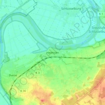 Mapa topográfico Heimsen, altitud, relieve