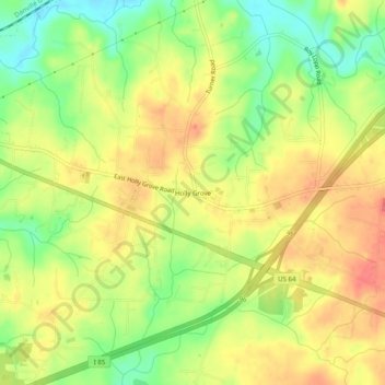 Mapa topográfico Holly Grove, altitud, relieve