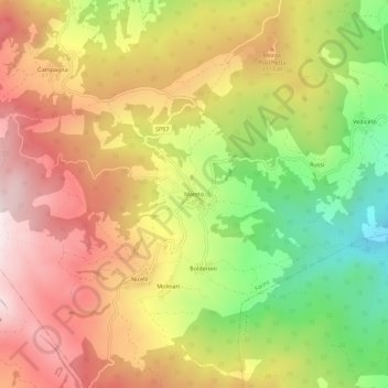 Mapa topográfico Mareto, altitud, relieve