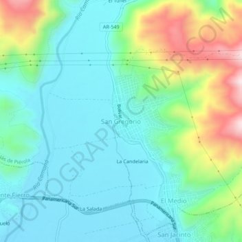 Mapa topográfico San Gregorio, altitud, relieve