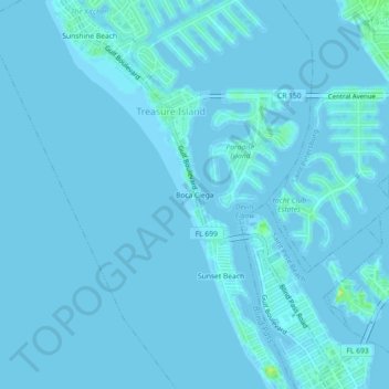 Mapa topográfico Boca Ciega, altitud, relieve