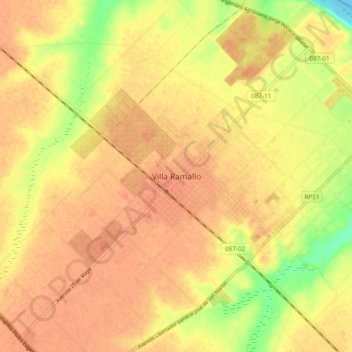 Mapa topográfico Villa Ramallo, altitud, relieve