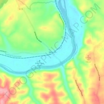 Mapa topográfico Wingina, altitud, relieve