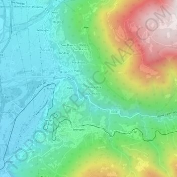Mapa topográfico Merro, altitud, relieve