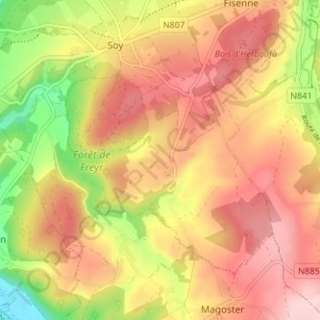 Mapa topográfico Wy, altitud, relieve