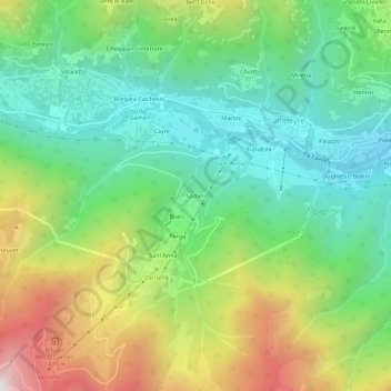 Mapa topográfico Sodani, altitud, relieve