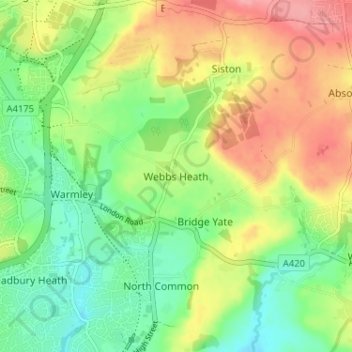 Mapa topográfico Webbs Heath, altitud, relieve
