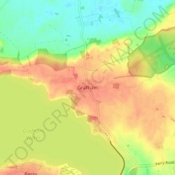 Mapa topográfico Grafham, altitud, relieve