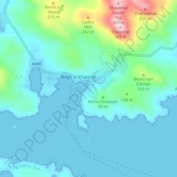 Mapa topográfico Ledaig, altitud, relieve