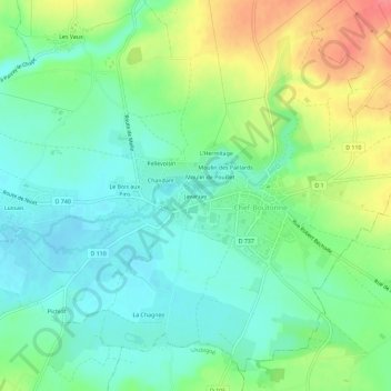 Mapa topográfico Javarzay, altitud, relieve