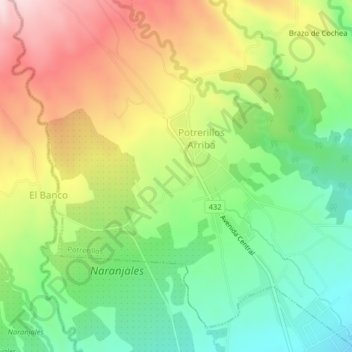 Mapa topográfico Potrerillos Arriba, altitud, relieve