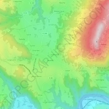 Mapa topográfico La Brousse, altitud, relieve