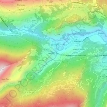 Mapa topográfico Chez-les-Garin, altitud, relieve