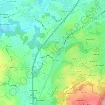 Mapa topográfico Saisy, altitud, relieve