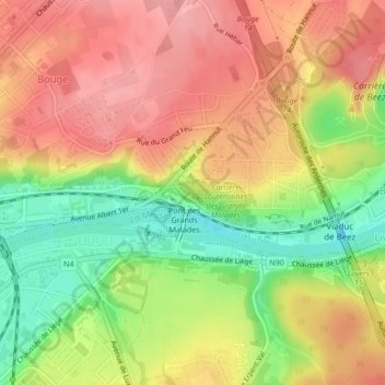 Mapa topográfico Grands Malades, altitud, relieve