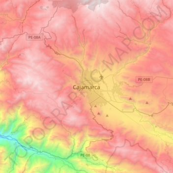 Mapa topográfico Cajamarca, altitud, relieve
