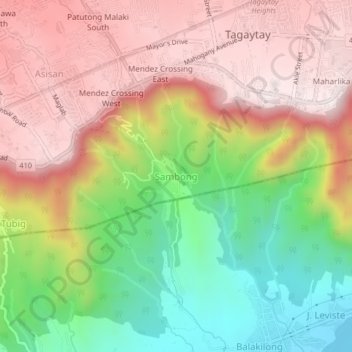 Mapa topográfico Sambong, altitud, relieve