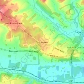 Mapa topográfico Stockcross, altitud, relieve