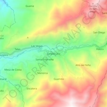 Mapa topográfico Seboruco, altitud, relieve
