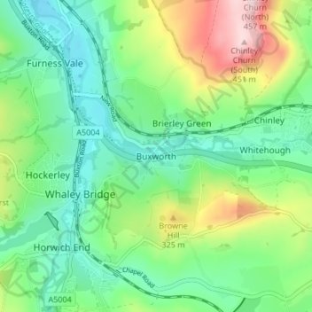 Mapa topográfico Buxworth, altitud, relieve