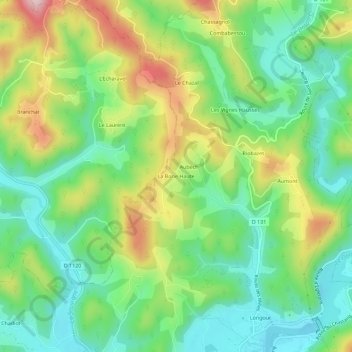 Mapa topográfico La Borie Haute, altitud, relieve