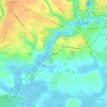 Mapa topográfico La Miltière, altitud, relieve