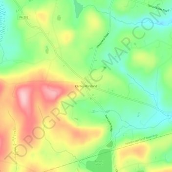 Mapa topográfico Center Moreland, altitud, relieve