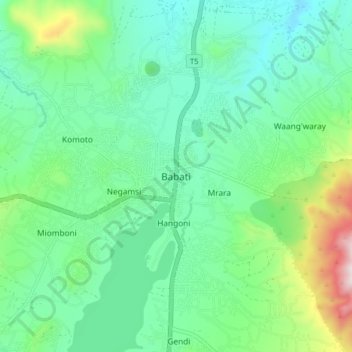 Mapa topográfico Babati, altitud, relieve