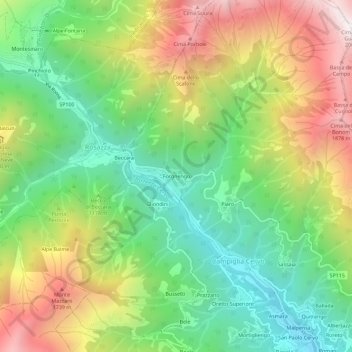 Mapa topográfico Forgnengo, altitud, relieve
