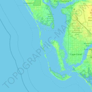 Mapa topográfico Useppa Island, altitud, relieve
