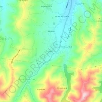 Mapa topográfico Voukolies, altitud, relieve