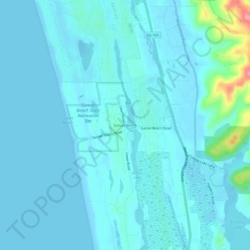 Mapa topográfico Sunset Beach, altitud, relieve