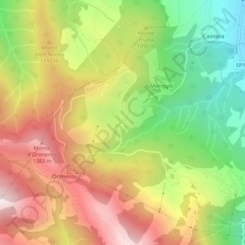 Mapa topográfico Alpe Grande, altitud, relieve