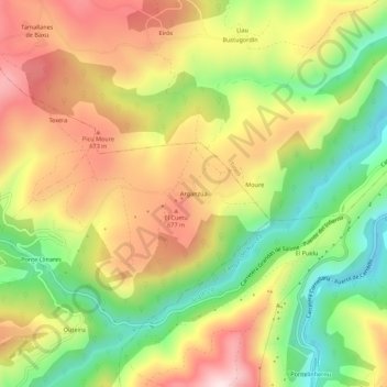 Mapa topográfico Arganzúa, altitud, relieve