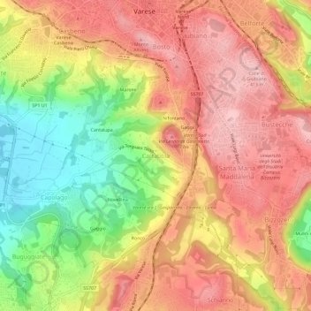 Mapa topográfico Cartabbia, altitud, relieve