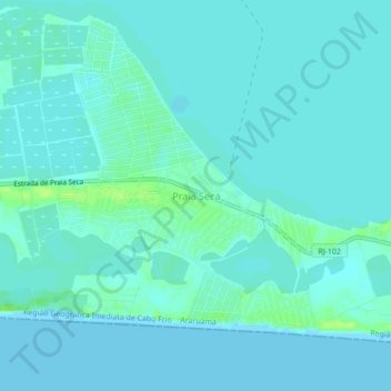 Mapa topográfico Praia Seca, altitud, relieve