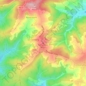 Mapa topográfico Königsstein, altitud, relieve