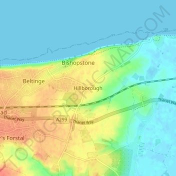 Mapa topográfico Hillborough, altitud, relieve