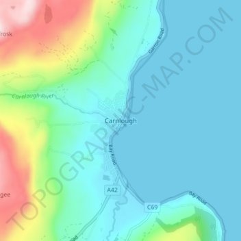 Mapa topográfico Carnlough, altitud, relieve